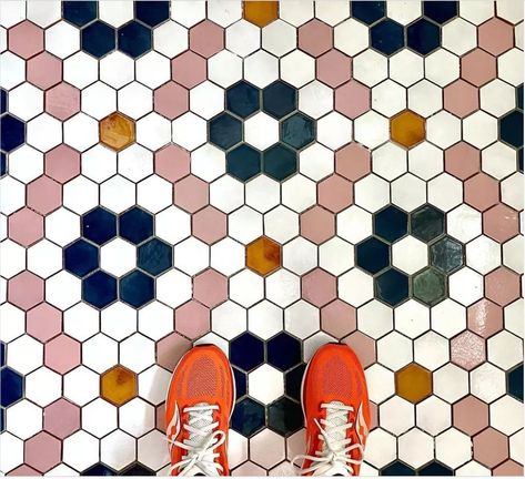 Hexagon Tile Pattern, Hexagon Tile Bathroom, Craftsman Remodel, Colorful Tile, Hexagon Floor, Hexagon Tile Floor, Mercury Mosaics, Burnt Sugar, House Redesign