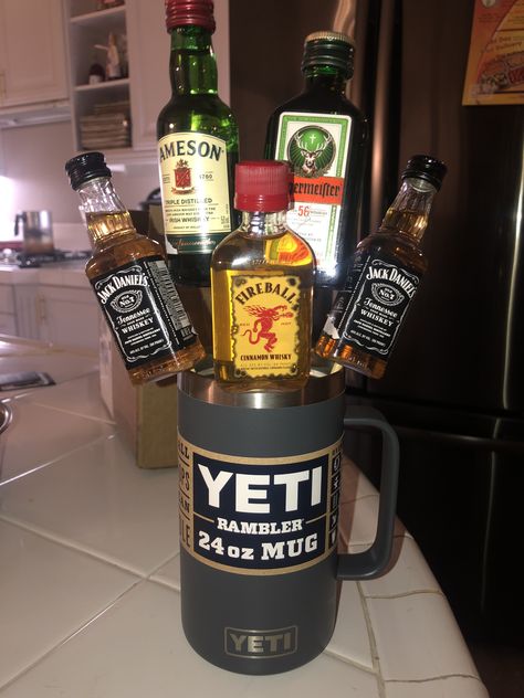 Stick his favorite whiskey in there and he’ll be good to go! Buck And Doe Prizes, Yeti Gift Ideas, Yeti Cup Gift Basket Ideas, Raffle Baskets For Men, Yeti Gift Basket Ideas, Yeti Gift Basket, Beer Gift Ideas, 21st Birthday Gifts For Boyfriend, Raffle Gifts