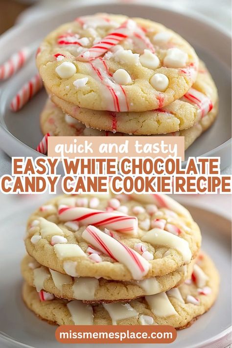 Holiday Baking Easy, Candy Cane Cookies Recipe, Chocolate Candy Cane Cookies, Candy Cane Cookie Recipe, Candy Cane Cookie, White Chocolate Candy, Candy Cane Cookies, White Cookie, Festive Treats