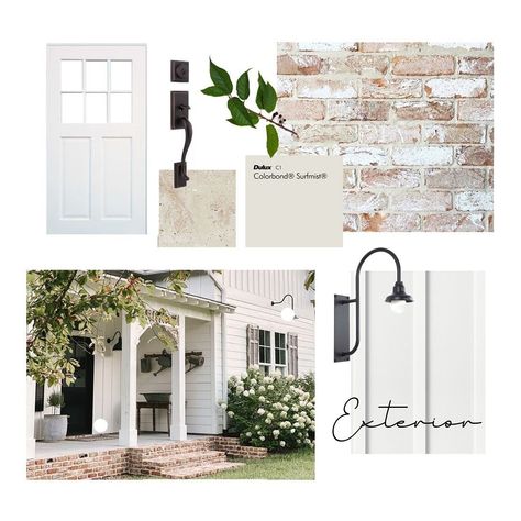 This week I’m sharing the moodboards for a gorgeous new family home in the making! The exterior is the most charming blend of Colonial/Hamptons with a touch of old world cottage charm - beautiful reclaimed brick teamed with board and batten cladding, and stunning front porch. Such a dream! ⠀⠀⠀⠀⠀⠀⠀⠀⠀ The interior leans slightly more minimalist with traditional touches here and there, beautiful natural stones and the use of walnut and bronze accents. I can’t wait to share the renders! :) ⠀⠀⠀⠀⠀⠀... White Brick Board And Batten Exterior, Hamptons Cottage Exterior, Rendered Cottage, White Brick Cottage, Old World Cottage, Scandi Cottage, Board And Batten Cladding, Hamptons Cottage, Board And Batten Exterior