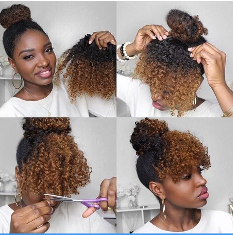 Black Updo Hairstyles Natural, Natural Bun Styles For Black Women, 4c Natural Updo Hairstyles, Afro Clip Ins Natural Hairstyles, Natural Hairstyles Bun, Natural Updo Hairstyles For Black Women, Natural Updo Hairstyles, Curly Bangs Hairstyles, Chic Messy Bun