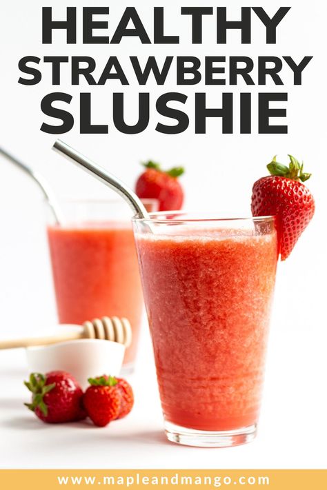 Slushy Recipes, Strawberry Slushie, Drinks Virgin, Blender Drinks, Virgin Cocktails, Slushie Recipe, Strawberry Drinks, Healthy Strawberry, Smoothie Drink Recipes