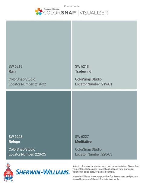 I just created this color palette with the Sherwin-Williams ColorSnap® Visualizer app on my Android phone. What do you think? You can learn more about ColorSnap Visualizer and get it on your phone free by visiting https://www.sherwin-williams.com/content/colorsnap.html. Sherwin Williams Medium Blue, Delft Sherwin Williams, Meditative Sherwin Williams, Sherwin Williams Delft, Sherwin Williams Meditative, Beautiful Ceiling Designs, Paint Combos, Beige Paint Colors, House Colours