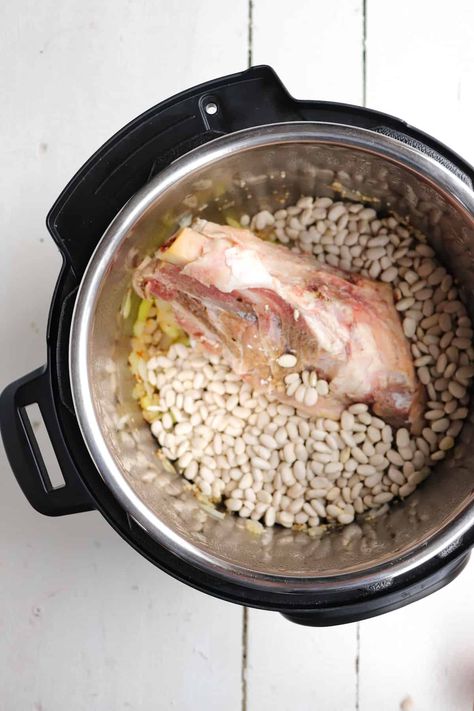 Instant Pot Ham and Beans - Season & Thyme Instant Pot Ham And Beans With Ham Bone, Ham In Instant Pot Bone In, Ham Hocks And Beans Instant Pot, Ham And Beans Instant Pot, Instant Pot Ham And Beans, Ham Bone Recipes, White Beans And Ham, Ham Hocks And Beans, Instant Pot Ham