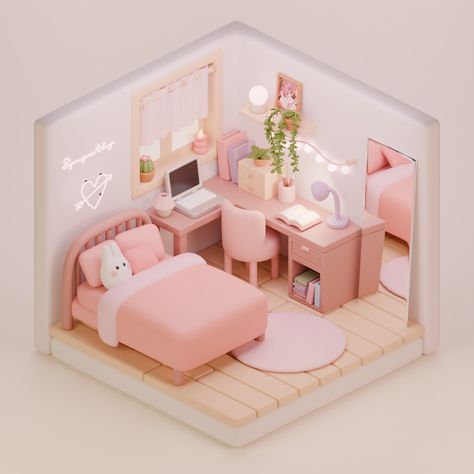 first 3D isometric bedroom made in Blender & inspired by @artbytran_ 💕 #lowpoly #isometricart #render3d #cutebedroom 3d Isometric, Isometric Art, Isometric Design, Interior Design, Bedroom, Quick Saves, Design