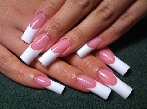 Long French Tip Nails, Long French Nails, Pink French Manicure, Emerald Nails, Opal Nails, Long Square Nails, Manicure Tips, French Tip Acrylic Nails, French Nail Designs