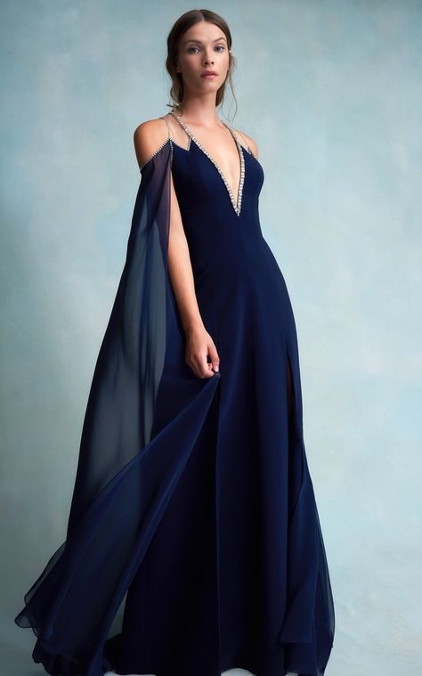 Vivien Caped Silk Chiffon Gown By Jenny Packham | Moda Operandi Ethereal Gowns, Resort 2023, Jenny Packham, Chiffon Gown, Fantasy Dress, Dress Inspiration, Gorgeous Gowns, Beautiful Gowns, Fancy Dresses