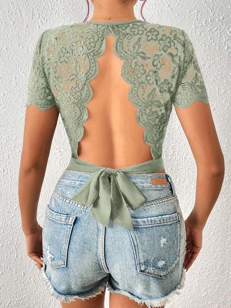 Backless Corset, Fancy Tops, Lace Tie, Scallop Trim, Lace Splicing, Top Crop, Women Corset, Women Tops, Corset Top