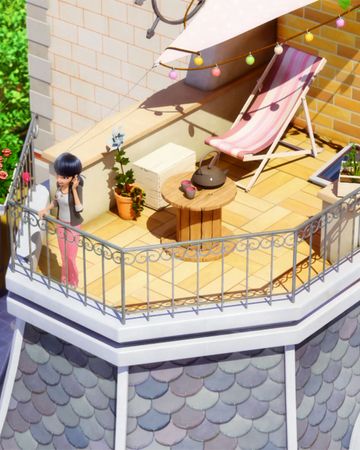 Marinette Room Aesthetic, Miraculous Ladybug Bedroom, Marinette Balcony, Miraculous Ladybug Shifting, Marinette Bedroom, Marinette House, Marinette Room, Ladybug Bedroom, Miraculous Marinette