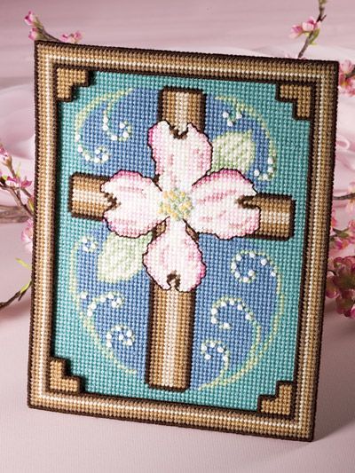 Plastic Canvas - Holiday & Seasonal Patterns - Spring Patterns - Dogwood Cross Spiritual Patterns, Christian Cross Stitch Patterns, Easter Patterns, Christian Cross Stitch, Plastic Canvas Books, Cross Wall, Bible Cover, Beautiful Symbols, Plastic Canvas Christmas