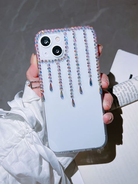 Clear  Collar  Plastic Colorblock Bling Phone Cases Embellished   Cell Phones & Accessories Bling Phone Cases Rhinestones, Bling Phone Cases Diy, Mobile Case Diy, Bedazzled Phone Case, Diy Rhinestone Crafts, Pink Heart Background, Rhinestone Designs Pattern, Diy Phone Case Design, Phone Case Diy Paint