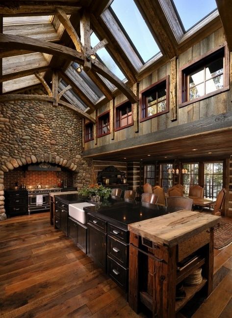 Converted Barn Kitchen. Like the windows stacked with skylights.....love love love this! Dapur Rustic, Country Builders, Converted Barn, Eclectic Kitchen, Hus Inspiration, Cabin Style, A Log, Home Design Decor, Traditional Kitchen