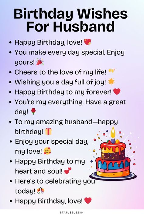 100+ Awesome Birthday Wishes For Husband - StatusBuzz Happy Birthday Wish For Husband, Birthday Wish Husband, Happy Birthday To The Man I Love, Birthday Captions For Husband, Birthday Words For Husband, Birthday Wishes For My Husband, Quotes For Husband Birthday, Happy Birthday For Husband, Birthday Wish For Husband Funny