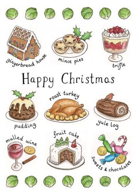 Christmas Pudding Drawing, Christmas Pudding Illustration, Christmas Cake Drawing, Christmas Food Drawing, Christmas Food Illustration, Christmas Roast Turkey, Holidays Illustration, Pie Drawing, Mince Pies Christmas