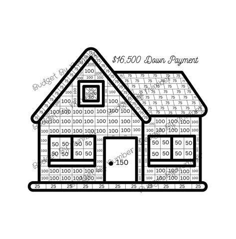 "House Down Payment and printable envelope. Save $16,500 for a large down payment on a new home. Color in all the spaces when you add cash to your envelope and have a large chunk saved and ready to go. Happy Saving!! What you will get: ------------------------- This printable is 2 US Letter size 11\"x8.5\". 1 page to color in and 1 envelope to put cash in. Printable PDF Instant Download file.  Colors may reflect differently from screen to print depending on computer and printer.  **This is an IN Savings Plan Printable, House Down Payment, Saving Money Chart, Savings Chart, Money Chart, Money Saving Methods, Saving Challenges, Money Saving Techniques, Money Plan