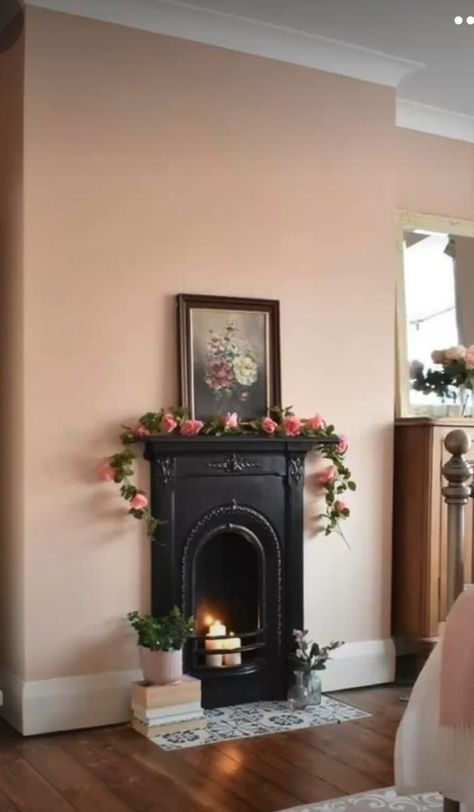 Bedroom Fireplace Victorian, Victorian Fireplace Ideas, 1912 House, Fireplace Victorian, Fireplace Light, Light Pink Bedrooms, Interior Redesign, Stove Ideas, Light Pink Walls