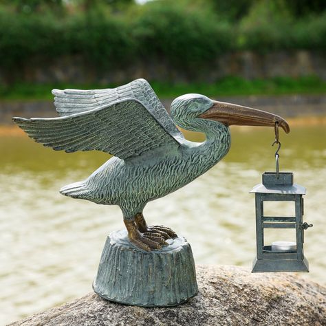 Pelican Lantern - 33554 Japanese Garden Lanterns, Outdoor Candle Holders, Garden Lanterns, Coastal Gardens, Lantern Set, Most Beautiful Gardens, Bird Statues, Bird Sculpture, Outdoor Lanterns