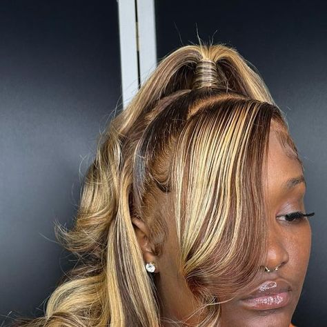 Sew Boojie 💕 on Instagram: "Honey 🍯 Blonde Half Up Half Down @shaymulaaaa_ . . #explore #explorepage✨ #fy #honeybrownhair #houstonhairstylist #houstonhair" Wigs Hairstyles, Honey Brown Hair, Honey Blonde Highlights, Quick Weave, Honey Brown, Honey Blonde, June 1, Half Up Half Down, Blonde Highlights