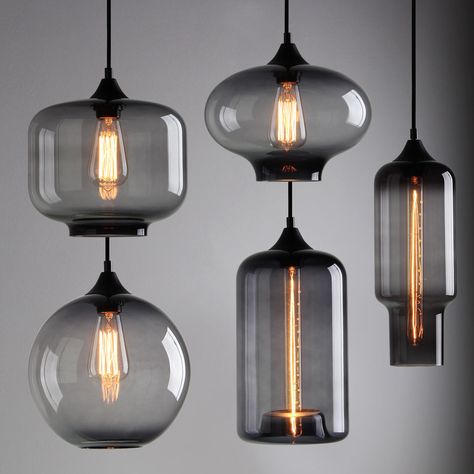 MODERN INDUSTRIAL SMOKY GREY GLASS SHADE LOFT CAFE PENDANT LIGHT CEILING LAMP in Home, Furniture & DIY, Lighting, Ceiling Lights & Chandeliers | eBay! Loft Cafe, Kitchen Table Centerpiece, Glass Pendant Lights, Lamp Desk, Deco Luminaire, Industrial Modern, Light Ceiling, Chandelier For Sale, Diy Desk