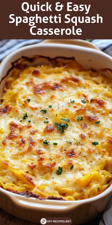 Make this quick and easy spaghetti squash casserole for dinner! It’s cheesy, comforting, and comes together in just a few simple steps. Uses For Spaghetti Squash, Spaghetti Squash Cook, Spaghetti Squash Stroganoff, Spaghetti Squash Casseroles, Leftover Spaghetti Squash Ideas, Italian Spaghetti Squash Casserole, Baked Spaghetti Squash And Cheese, Quick Spaghetti Squash Recipes, Spaghetti Squash Quiche