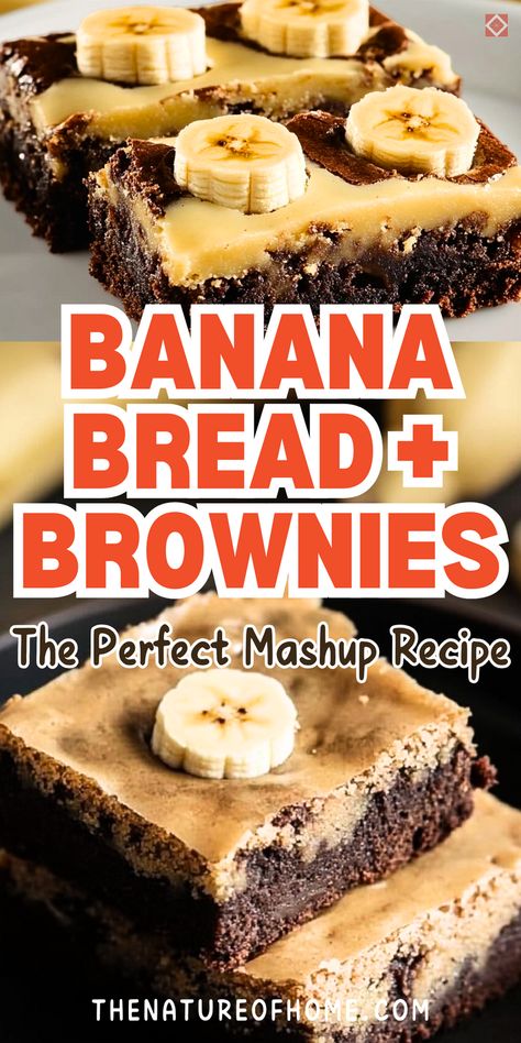 Craving banana bread and brownies? This recipe brings them together for the perfect dessert mashup! Moist, chocolatey, and full of banana flavor, these brownies are easy to make and incredibly delicious. Save this pin to try out a new favorite dessert. Banana Bread Brownie, Banana And Peanut Butter, Banana Bread Bars, Banana Bread Brownies, Banana Dessert Recipes, The Best Desserts, Banana Dessert, Overripe Bananas, Best Desserts