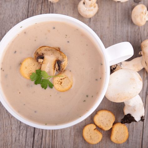 Pink Oyster Mushroom Soup Jamie Oliver Mushroom Soup, Pink Oyster Mushroom Recipe, Oyster Mushroom Recipe, Baked Mushrooms, Creamy Mushroom Soup, Mushroom Soup Recipes, Creamy Mushrooms, Cheese Soup, Mushroom Soup