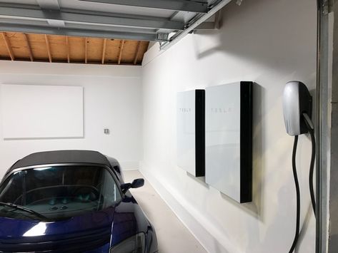 wall mounted Tesla Powerwalls 2    #Tesla #powerwall #energy #storage Solar Roof Shingles, Tesla Solar Roof, Tesla Solar, Solar Shingles, Tesla Powerwall, Solar Roof Tiles, Solar Energy Panels, Solar Roof, Best Solar Panels