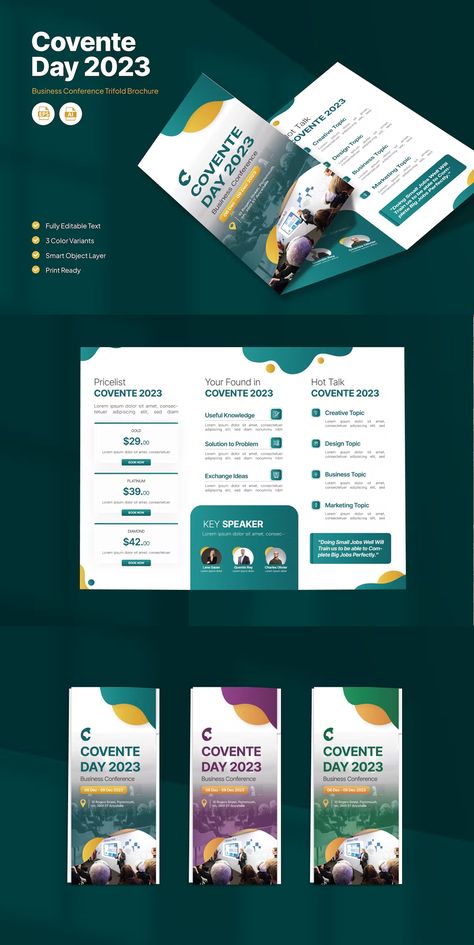 Business Conference Brochure Template AI, EPS Conference Brochure Design, Conference Brochure, Work Posters, Profile Template, Business Conference, Trifold Brochure Design, Trifold Brochure, Company Profile, Program Design