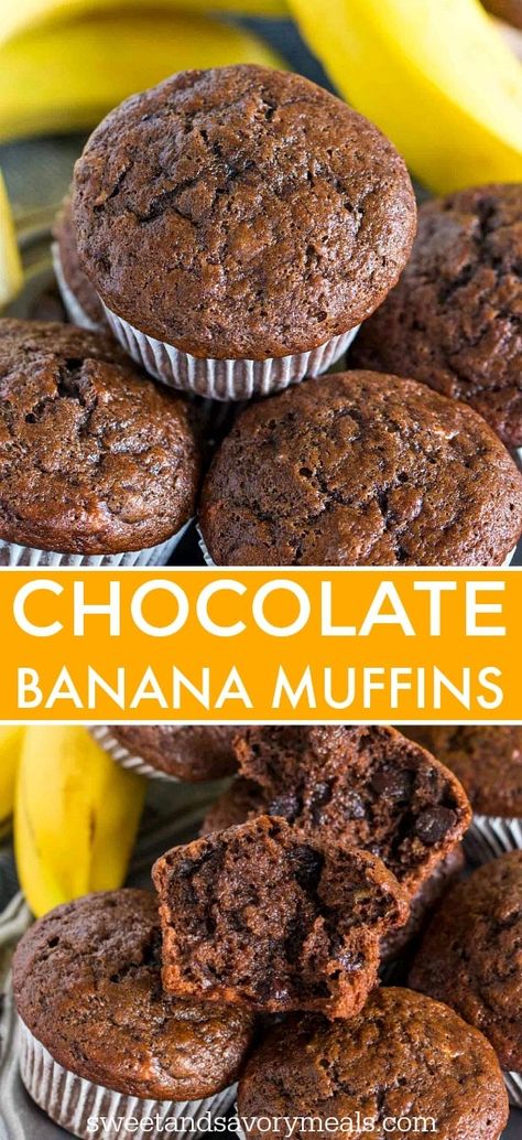 Best Chocolate Banana Muffins [VIDEO] - Sweet and Savory Meals Use Over Ripe Bananas, Banana Chocolate Muffins, Over Ripe Bananas, Ripe Banana Recipe, Chocolate Banana Muffins, Breakfast Meals, Savory Meals, Ripe Bananas, Banana Chocolate