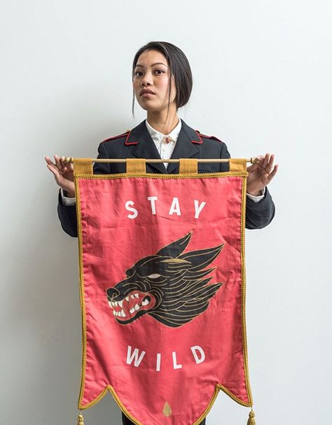 Image of Stay Wild Flag Design Ideas, Sister Hood, Vintage Flag, Craft Show Displays, Pennant Flag, Fabric Banner, Pennant Banners, Brother And Sister, Secret Society