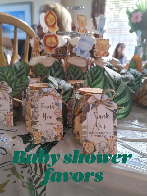 DIY Baby Shower Favors for Safari/Wild Ones theme party.

Supplies needed:
• Yogurt Jars (https://amzn.to/3OD7upN)
• Thank you tags (https://amzn.to/3y5F4Ob)
• Leaf (www.michaels.com item 10680146)
• Hot Glue (https://amzn.to/3Nvgj3K)
• 5lbs Animal Crackers (www.samsclub.com item 21044321)
• Mini Chocolates (https://amzn.to/3ucBWip) Animal Crackers Party Favors, Animal Cracker Favors, Diy Baby Shower Favors, Safari Baby Shower Favors, Yogurt Jars, Safari Baby Shower Boy, Jungle Safari Baby Shower, Baby Shower Safari Theme, Baby Shower Favors Diy