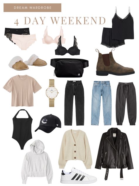 5 Day Holiday Capsule Wardrobe, Capsule Wardrobe Weekend Trip, Iceland Capsule Wardrobe, Ireland Summer Outfits What To Wear, Weekend Wardrobe Capsule, Winter Fashion 2024 Australia, Long Weekend Outfits, Weekend Travel Packing, Winter Weekend Getaway Outfits