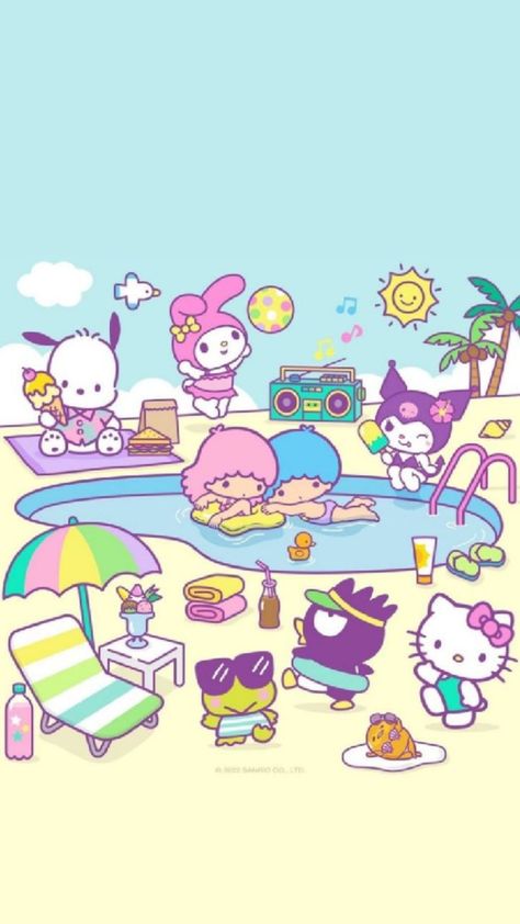 I hope you like it, thank you😊😊😊 Sanrio Danshi, Walpaper Hello Kitty, Hello Kitty Shoes, Summer Cartoon, Hello Kitty Images, Eating Ice, Hello Kitty Characters, Eating Ice Cream, Cool Backgrounds Wallpapers