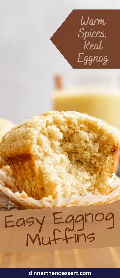 Eggnog Mini Muffins, Banana Eggnog Muffins, Eggnog Muffins Christmas Breakfast, Egg Nog Muffins Recipe, Egg Nog Bread Recipe, Eggnog Baked Goods, Things To Make With Eggnog, Eggnog Breakfast Recipes, Eggnog Biscuits