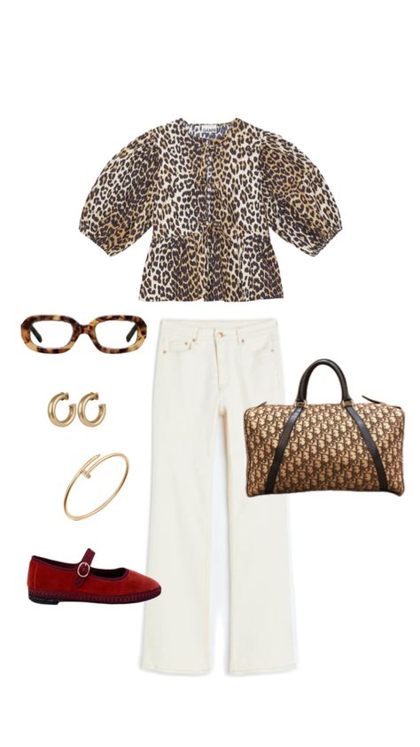 #ootd #outfitidea #spring #leopard #ganni Ganni Leopard Top, Trending Fits, Ganni Blouse, Leopard Blouse, 2024 Style, Classy Work Outfits, Leopard Print Top, Jeans Outfit, Looks Chic