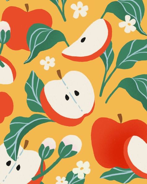 THEY DRAW…Food! | A happy apple pattern by @artofkoyu 🍎💛🍎 — #awesomeillustrator #illustratorforhire #patterndesign #applepattern | Instagram Apple Pattern Illustration, Apple Illustration Design, Cute Apple Drawing, Fruit Illustration Design, Happy Packaging, Apples Illustration, Disco Wallpaper, Apple Drawing, Fruits Illustration