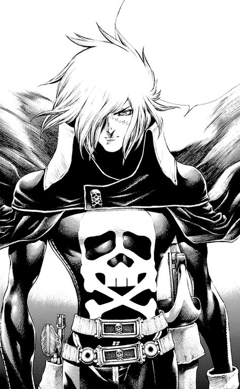 From Captain Harlock Space Pirate Harlock Space Pirate, Best 90s Cartoons, Space Captain, Space Pirate Captain Harlock, Kuchiki Byakuya, Captain Harlock, Sci Fi Design, Pirate Art, Spaceship Art