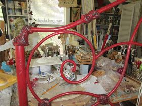 LYNDA BERGMAN DECORATIVE ARTISAN: PAINTING A WROUGHT IRON BED TO A DISTRESSED RED FINISH FOR DEBBIE Painted Iron Beds, Wrought Iron Beds, Iron Beds, Wrought Iron Bed, Iron Bed, Iron Furniture, Bedroom Green, Red Paint, Headboard And Footboard