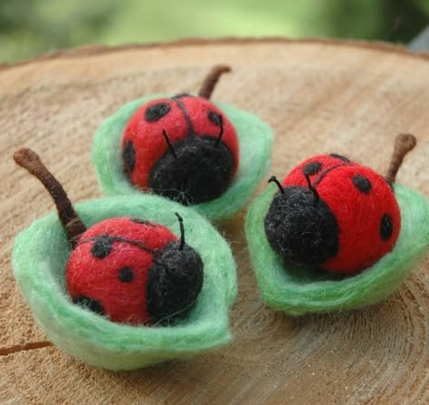 Dry Felting, Felt Craft Projects, Spring Afternoon, Waldorf Crafts, Leaf Bowl, The Ladybug, Needle Felting Diy, Needle Felting Tutorials, Felt Fairy