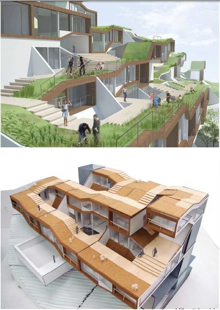 living urban farming Slope Stairs, Farming Architecture, Urban Farming Architecture, Stairs House, Trendy House, Model Architecture, Urban Agriculture, Desain Lanskap, Architecture Model Making