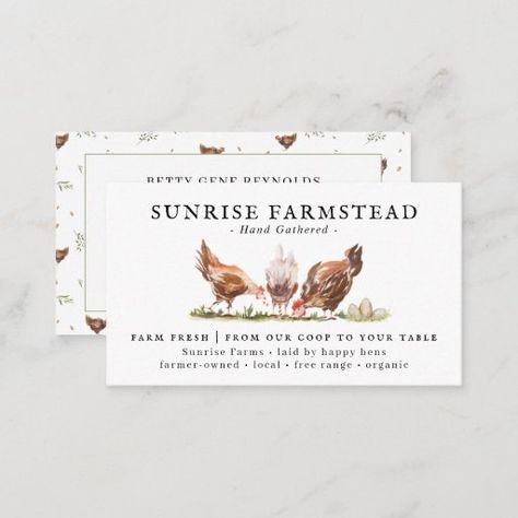 Watercolor Chickens, Sunrise Farm, Backyard Chicken Coop, Chickens Farm, Farm Business, Hairstylist Business Cards, Business Card Design Inspiration, Farm Eggs, Backyard Chicken Coops