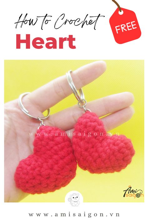 Looking for a sweet and simple crochet project? Check out AmiSaigon’s free tutorial video on “Amigurumi Heart” – perfect for beginners! Follow our step-by-step guide and create your own adorable crochet heart. Get ready to fall in love with crocheting with AmiSaigon! How To Make Keychains, Keychain Amigurumi, Crochet Ornament Patterns, Crochet Hearts, Crochet Heart Pattern, Crochet Keychain Pattern, Crochet Market Bag, Valentines Crochet, Simple Crochet