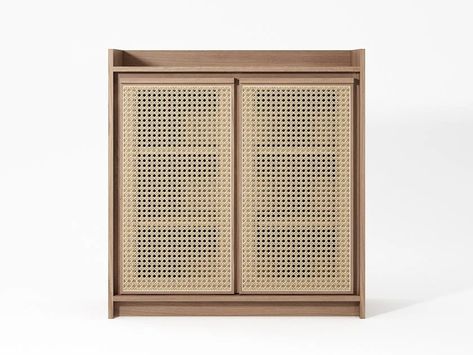 Solid wood and rattan sideboard with doors ROOTS | Sideboard with doors by KARPENTER Rattan Shoe Cabinet, Shoe Cabinet Design, Rattan Cabinet, Music Bedroom, Rattan Sideboard, Doors Design, Baby Chair, Cabinet Bed, Rattan Furniture