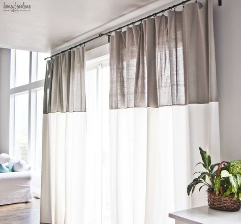 two toned curtains 2 Tone Curtains, Diy Curtain Ideas, Two Tone Curtains, Tall Curtains, Curtain Inspiration, Curtains Diy, Sliding Curtains, Diy Curtain, Pergola Curtains