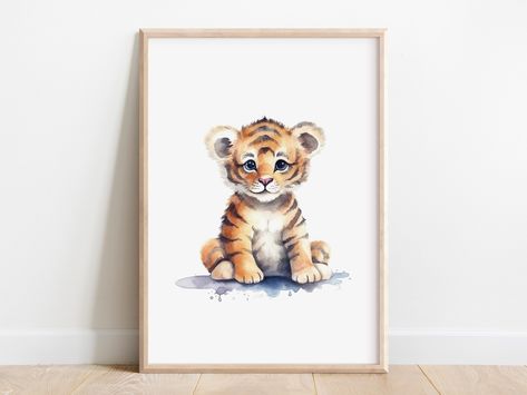 Watercolor Nursery Art, Nursery Stories, Watercolour Nursery Art, Watercolor Tiger, Tiger Wall Art, Watercolor Nursery, Baby Tiger, Wall Art Watercolor, Wild Beauty