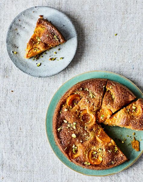 Benjamina Ebuehi’s recipe for apricot camomile cake | Baking | The Guardian Custard Cake Recipes, Apricot Cake, Stone Fruits, Blueberry Crumble, Custard Cake, Cake Photo, Ground Almonds, Summer Kitchen, Cake Baking