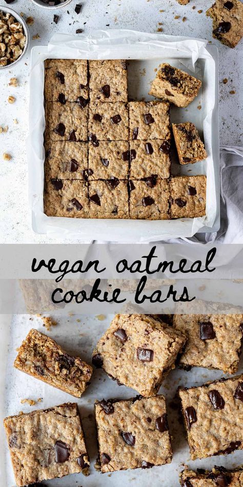 Vegan Oat Cookies, Easy Vegan Cookies, Vegan Oatmeal Cookies, Oat Cookie Recipe, Oats Snacks, Oatmeal Cookie Bars, Cookie Bars Easy, Vegan Oatmeal, Vegan Bar