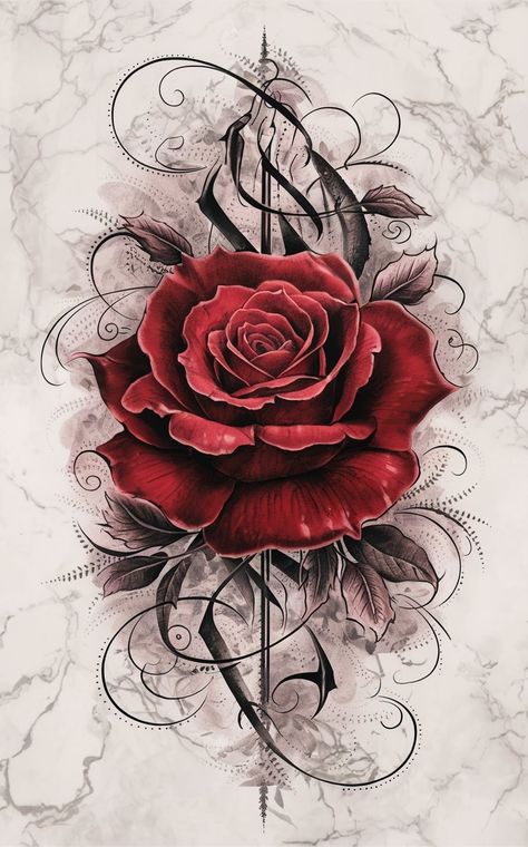 Detailed Rose Tattoo, Elegant Rose Tattoo, Purple Roses Wallpaper, Purple Rose Tattoos, Watercolor Tattoo Ideas, Rose Tattoo Design, Dream Artwork, Logo Project, Tattoo Art Drawings