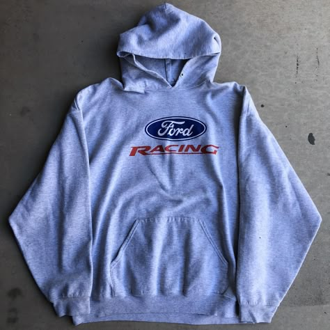 Vintage Y2K Ford Racing Hoodie Measurements: Size... - Depop Vintage Hoodies 90s, Car Hoodie, Hoodies Vintage, Hoodie Weather, Racing Hoodie, Vintage Pullovers, Ford Racing, 90s Fashion Outfits, Vintage Hoodie