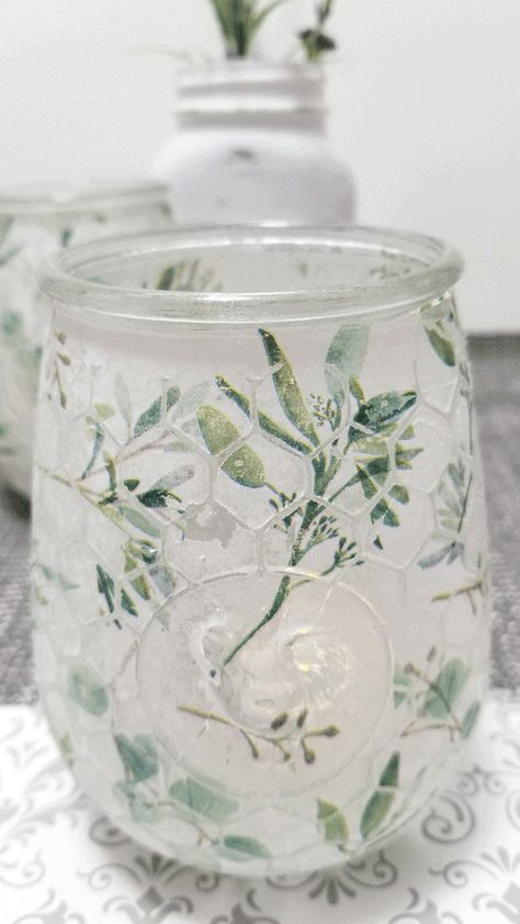 Decoupage Fabric On Glass Mason Jars, Modge Podge Vases Tissue Paper, Mod Podge Tissue Paper Crafts, Modge Podge Jars Tissue Paper, Mod Podge On Glass Jars, Tissue Paper Modpodge, Decoupage Candle Jars, Tissue Paper On Glass Jars, Modge Podge On Glass Jars